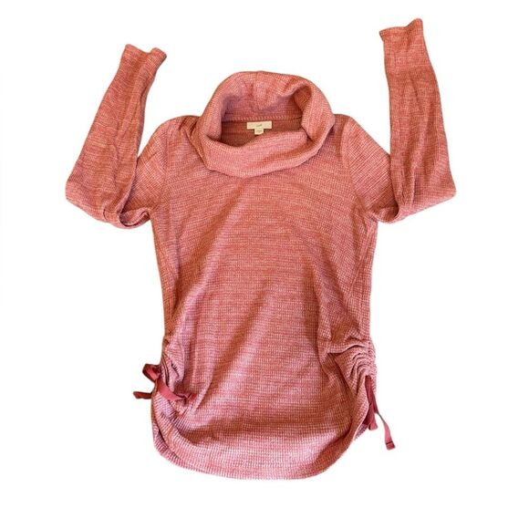 J. Jill Pink Cowl Neck Sweater Heathered Texture Cinched Hem Womens Small Pink - Picture 5 of 11